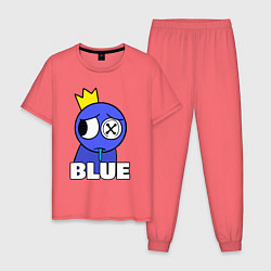 Пижама хлопковая мужская Радужные друзья грустный Синий, цвет: коралловый