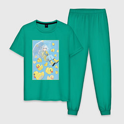 Пижама хлопковая мужская Акира с уточками - Инцидент Кэмоно, цвет: зеленый