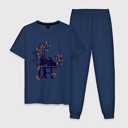 Пижама хлопковая мужская Руки на фоне веток, цвет: тёмно-синий