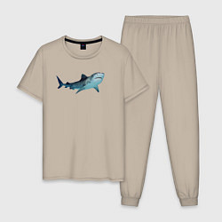 Пижама хлопковая мужская Realistic shark, цвет: миндальный