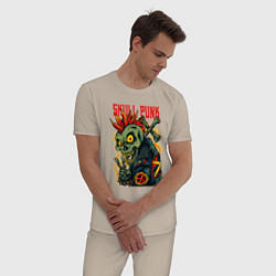 Пижама хлопковая мужская Скелет панк с ирокезом, цвет: миндальный — фото 2