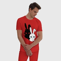 Пижама хлопковая мужская Милый кролик - ангелочек или дьяволёнок?, цвет: красный — фото 2