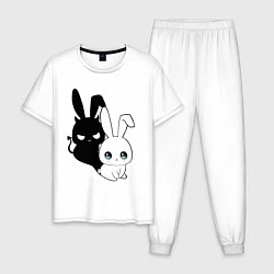 Пижама хлопковая мужская Милый кролик - ангелочек или дьяволёнок?, цвет: белый