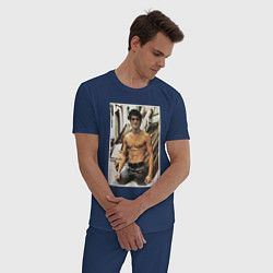 Пижама хлопковая мужская Брюс Ли - ретро постер, цвет: тёмно-синий — фото 2