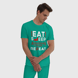 Пижама хлопковая мужская Надпись eat sleep Assassins Creed repeat, цвет: зеленый — фото 2