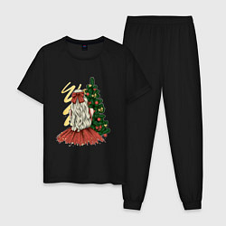 Пижама хлопковая мужская Девушка и ёлка, цвет: черный