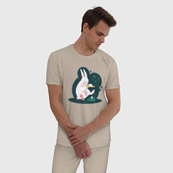 Пижама хлопковая мужская Кролик играет на флейте, цвет: миндальный — фото 2