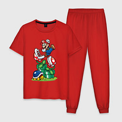 Пижама хлопковая мужская Ретро Марио, цвет: красный