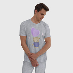 Пижама хлопковая мужская Милый медвежонок с шариком и бабочками, цвет: меланж — фото 2
