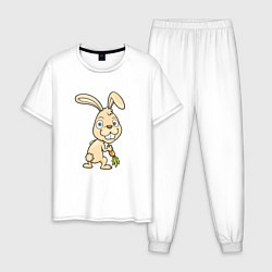 Пижама хлопковая мужская Кролик с морковкой, цвет: белый