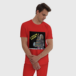 Пижама хлопковая мужская Кот в скафандре с ёлкой, цвет: красный — фото 2
