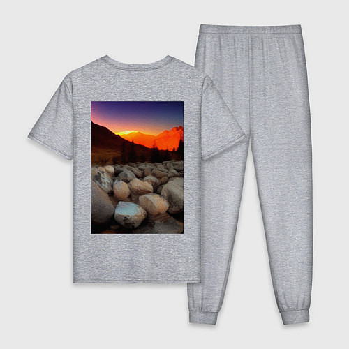 Мужская пижама Горный пейзаж в закате солнца, каменная река / Меланж – фото 2
