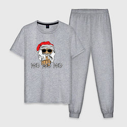 Пижама хлопковая мужская Санта с факом, цвет: меланж