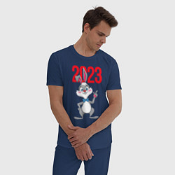 Пижама хлопковая мужская Заяц 2023, цвет: тёмно-синий — фото 2