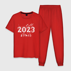 Пижама хлопковая мужская Hello New Year 2023, цвет: красный