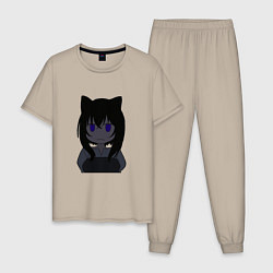 Пижама хлопковая мужская Черная кошка Фран, цвет: миндальный