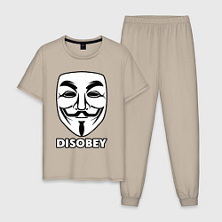 Пижама хлопковая мужская Guy Fawkes - disobey, цвет: миндальный