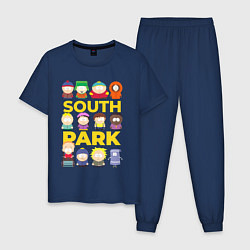 Пижама хлопковая мужская Южный парк персонажи, цвет: тёмно-синий