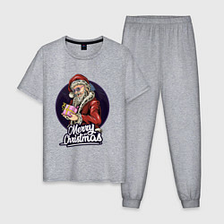 Пижама хлопковая мужская Санта с подарком, цвет: меланж