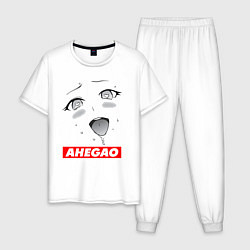 Пижама хлопковая мужская Лицо ахегао с логотипом, цвет: белый
