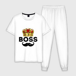 Пижама хлопковая мужская BOSS и корона с усами, цвет: белый