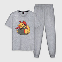 Пижама хлопковая мужская Резиновая утка пожарный, цвет: меланж