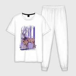 Пижама хлопковая мужская Оленяши, цвет: белый