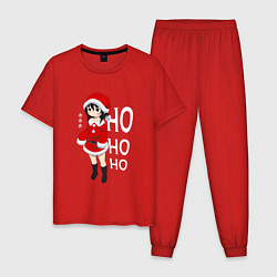 Пижама хлопковая мужская Девочка в костюме санты, цвет: красный