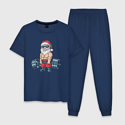 Пижама хлопковая мужская Санта силач, цвет: тёмно-синий