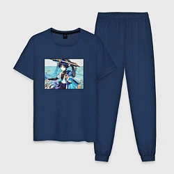Пижама хлопковая мужская Скарамучча Геншин импакт, цвет: тёмно-синий