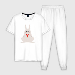 Пижама хлопковая мужская Кролик с сердечком, цвет: белый