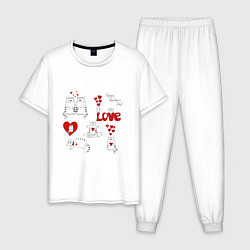 Пижама хлопковая мужская Happy valentines day love, цвет: белый