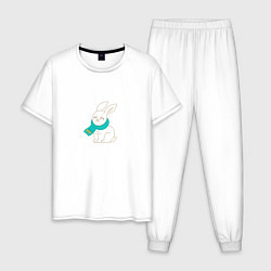 Пижама хлопковая мужская Милый кролик - символ 2023 года, цвет: белый