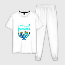 Пижама хлопковая мужская Happy Hanukkah, цвет: белый