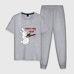 Пижама хлопковая мужская Злой кролик 2023, цвет: меланж