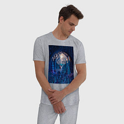 Пижама хлопковая мужская Объемная иллюстрация из бумаги лес и олень на сине, цвет: меланж — фото 2