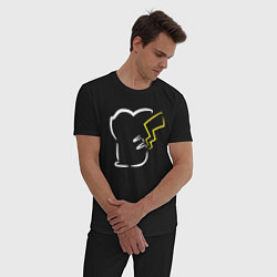 Пижама хлопковая мужская Пикачу минимализм, цвет: черный — фото 2
