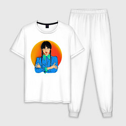 Пижама хлопковая мужская Уэнсдэй и луна, цвет: белый