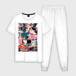 Пижама хлопковая мужская Коллаж аниме, цвет: белый