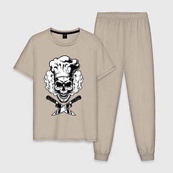 Пижама хлопковая мужская The cooks skull, цвет: миндальный