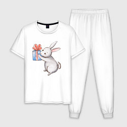 Пижама хлопковая мужская Зайчик с подарком, цвет: белый