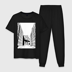 Пижама хлопковая мужская Переулок у Бруклинского моста, цвет: черный