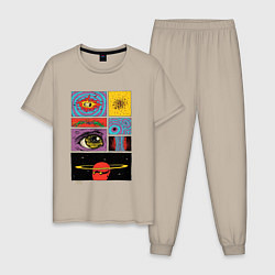 Пижама хлопковая мужская Mind-blowing space art, цвет: миндальный