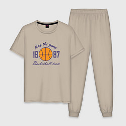 Пижама хлопковая мужская Любителям игры в баскетбол, цвет: миндальный