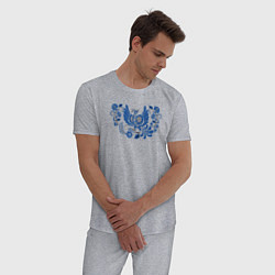 Пижама хлопковая мужская Синяя птица в орнаменте гжель, цвет: меланж — фото 2
