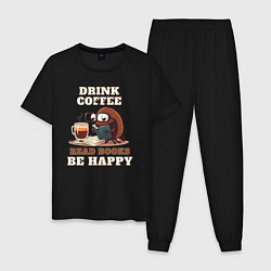 Пижама хлопковая мужская Drink Coffee, Read Books, Be Happy, цвет: черный