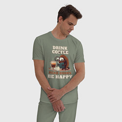 Пижама хлопковая мужская Drink Coffee, Read Books, Be Happy, цвет: авокадо — фото 2