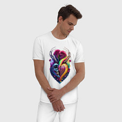 Пижама хлопковая мужская Сердце, череп и розы, цвет: белый — фото 2
