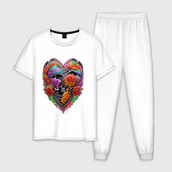 Пижама хлопковая мужская Сердце из костей и роз, цвет: белый