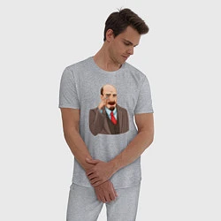 Пижама хлопковая мужская Ленин смеётся, цвет: меланж — фото 2